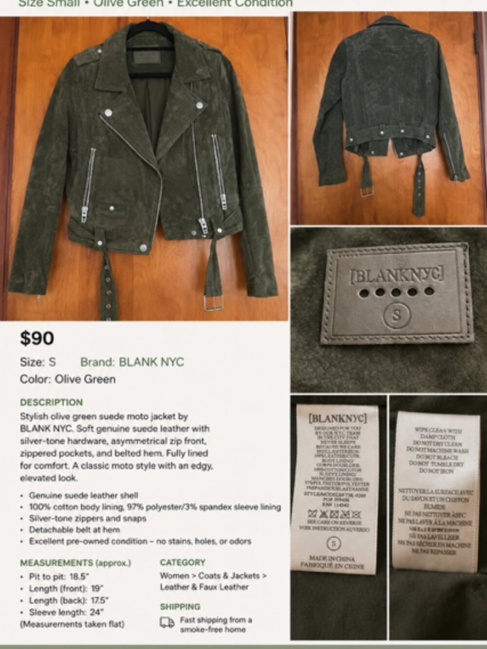 BLANKNYC Olive Green Suede Moto Jacket Size S - Picture 2 of 8